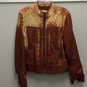 Rust vegan leather motorcycle jacket Sz XL tie dye